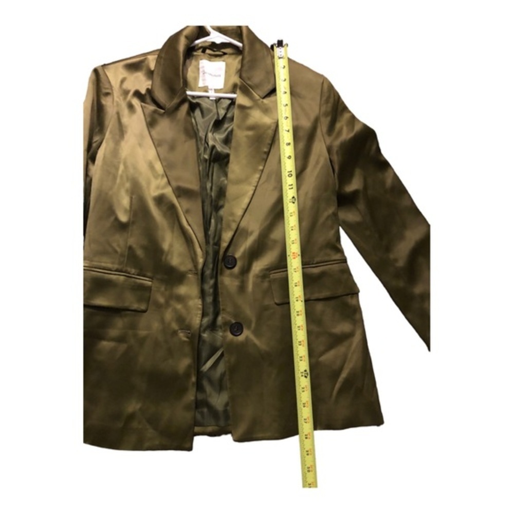 Anthropologie Aves les filles satin effect olive green blazer jacket size medium - Picture 14 of 14
